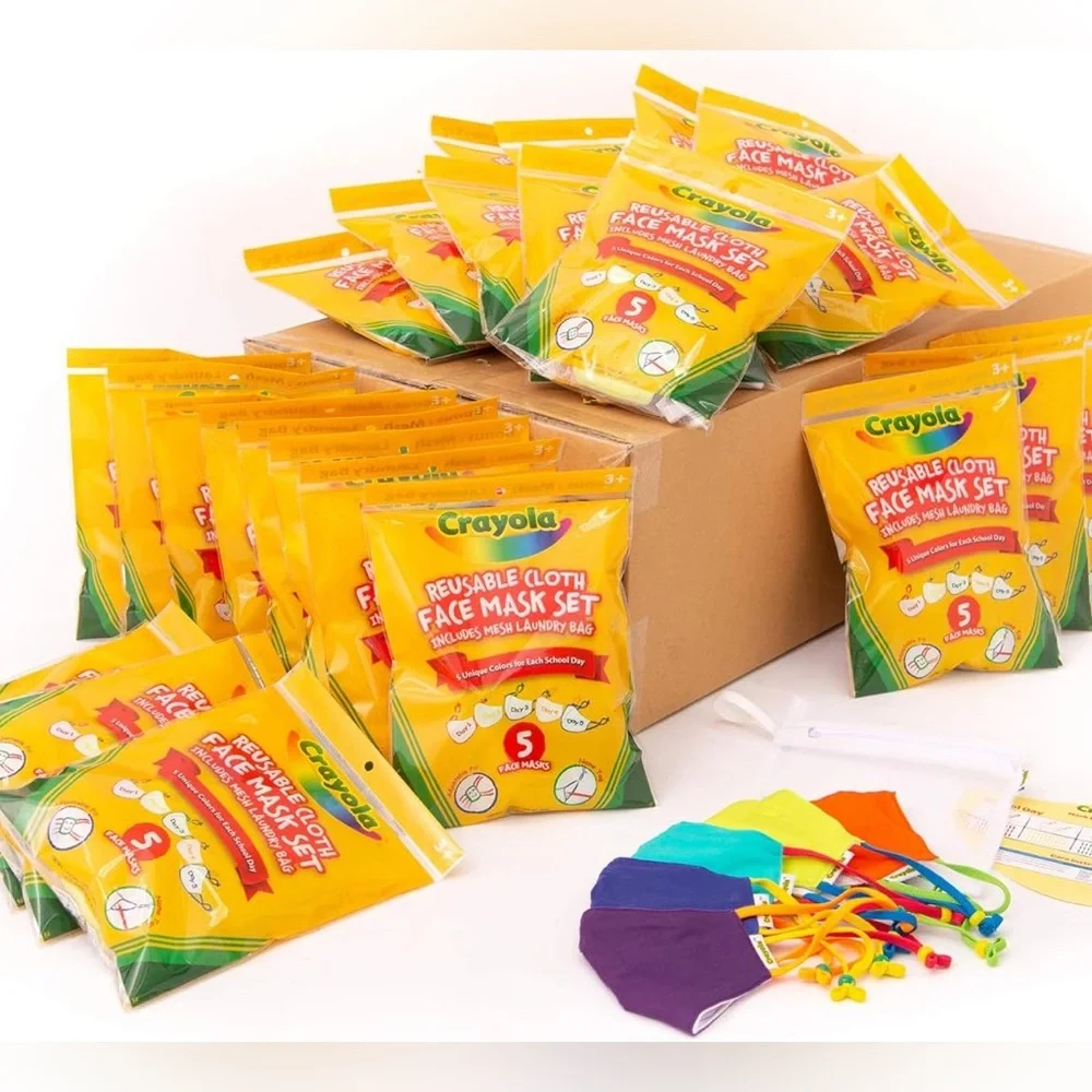 NEW PACK OF 5 CRAYOLA WASHABLE REUSABLE MASKS WITH MESH BAG
